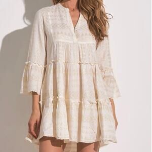 Elan Off White Metallic Bell Sleeve Cover Up Dress Size Large